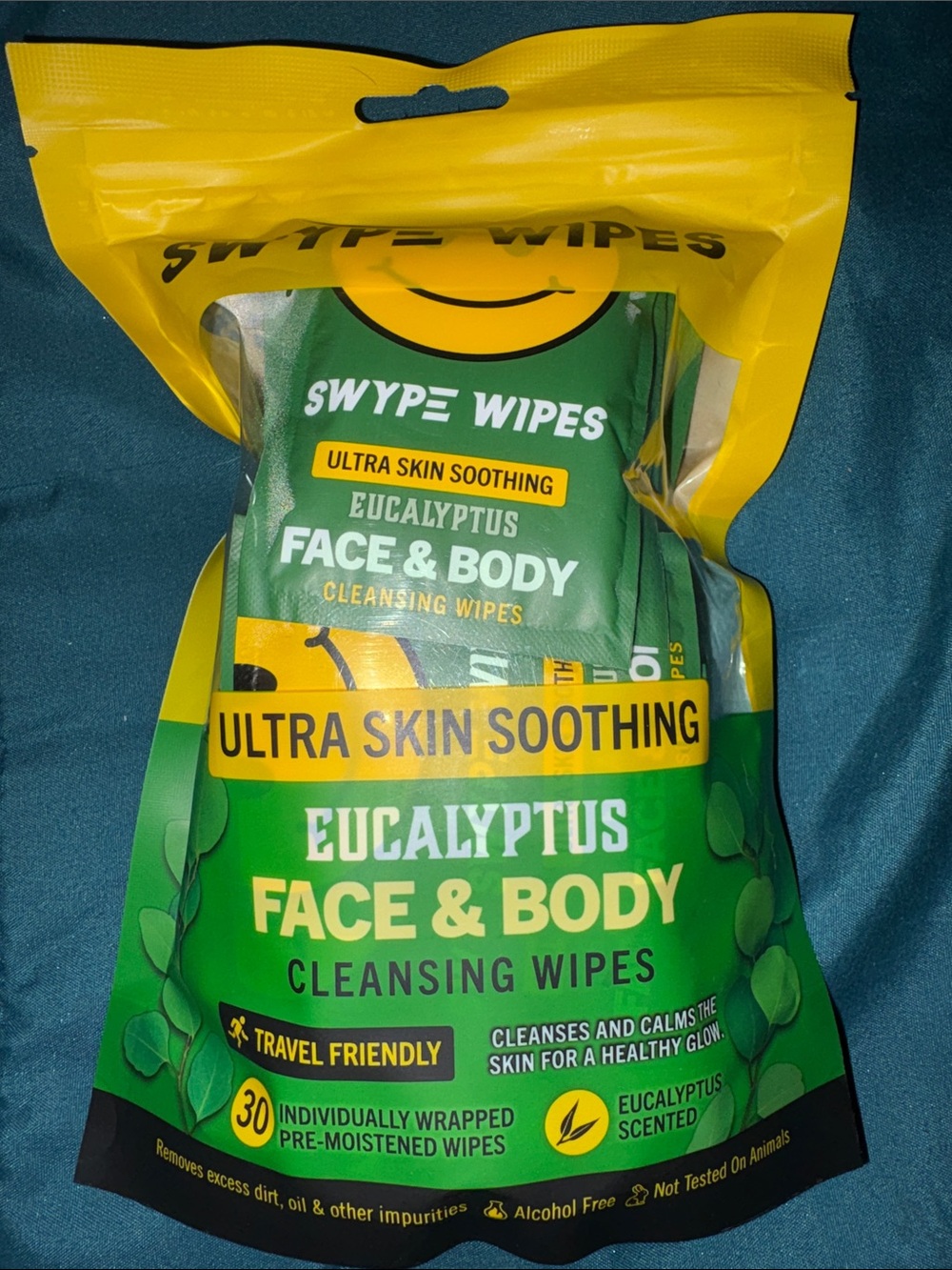 Swipe Wipes - Eucalyptus Face & Body Cleansing Wipes - 30 Individually wrapped
